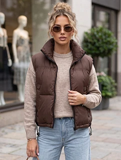 Dámská krátká prošívaná zateplená vesta, hnědá, FashionStreet TY5972