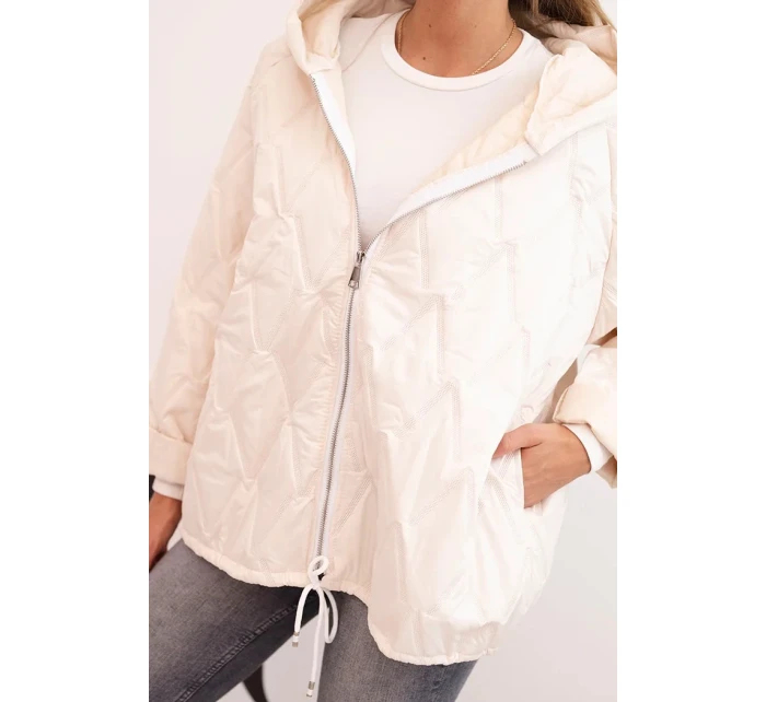Dámská prošívaná bunda s kapucí světle béžová