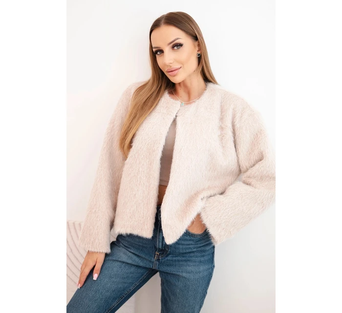 Dámská kožešinová bunda bez zapínání béžová