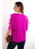 Dámská viskózová blůza s dekorativními stuhami tmavě fialová