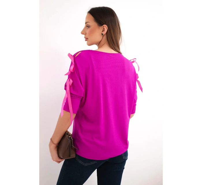 Dámská viskózová blůza s dekorativními stuhami tmavě fialová