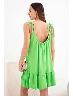 Dámské viskózové šaty na ramínkách s volánem a vázáním světle zelená
