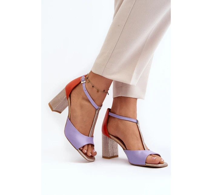 Kožené sandály na podpatku Laura Messi 2759 fialové
