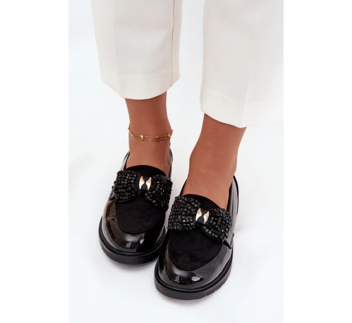 Lakované Dámské Mokasíny S Mašlí S.Barski HY51-319 Černé