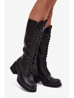 Kožené Kozačky Na Klínu  Černé model 21708008 - VINCEZA