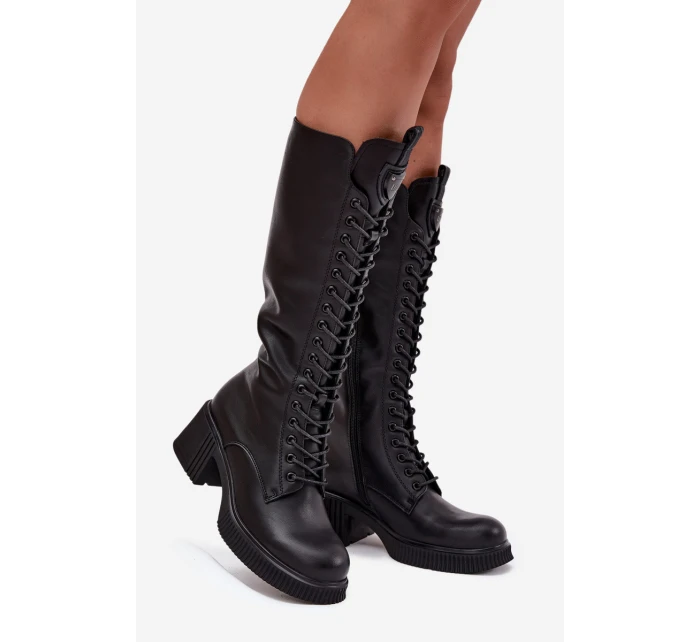 Kožené Kozačky Na Klínu  Černé model 21708008 - VINCEZA