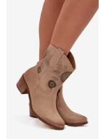 Semišové kožené dámské kotníky s perforací na podpatku Zazoo 3844 Béžové