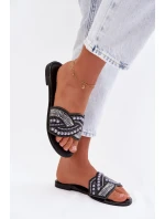 Ozdobené pantofle na nízkém podpatku Černé Dovima