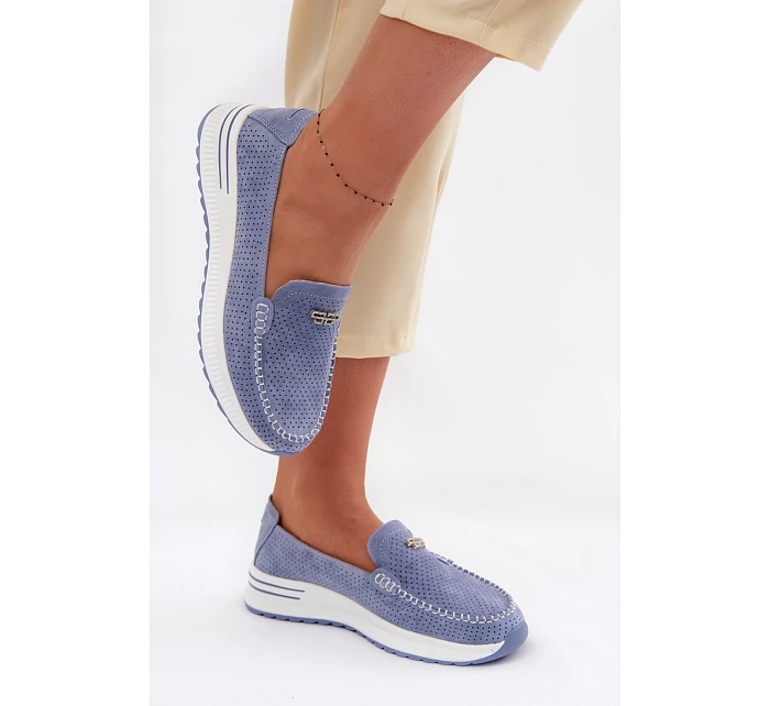 Dámské mokasíny z přírodního semiše modré Demela