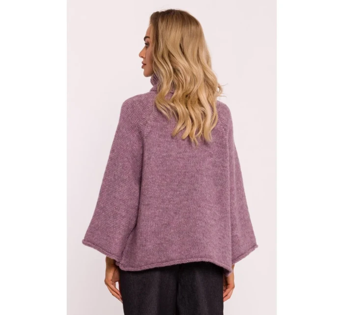 M822 Trapézový svetr s rolákem - heather