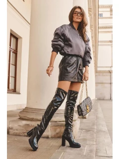 Patentované kozačky nad kolena na masivním vysokém podpatku, Black Kytia