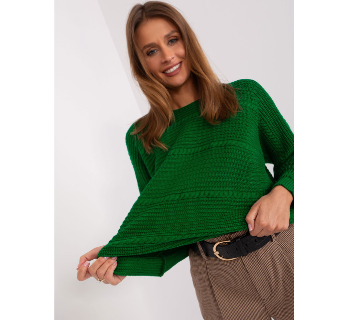Zelený dámský klasický svetr s copánky