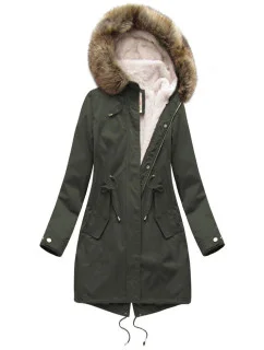 Dámská zimní bunda parka v army barvě s odepínací podšívkou a kapucí (7626BIG)