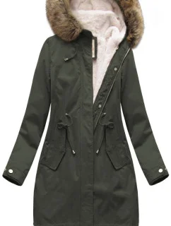 Dámská zimní bunda parka v army barvě s odepínací podšívkou a kapucí (7626BIG)