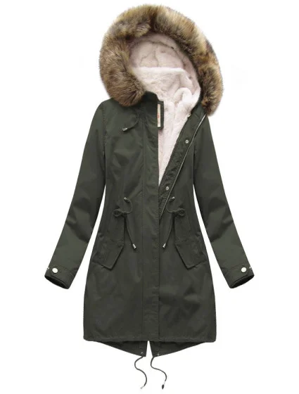 Dámská zimní bunda parka v army barvě s odepínací podšívkou a kapucí (7626BIG) Dámská zimní bunda parka v army barvě s odepínací podšívkou a kapucí (7626BIG)