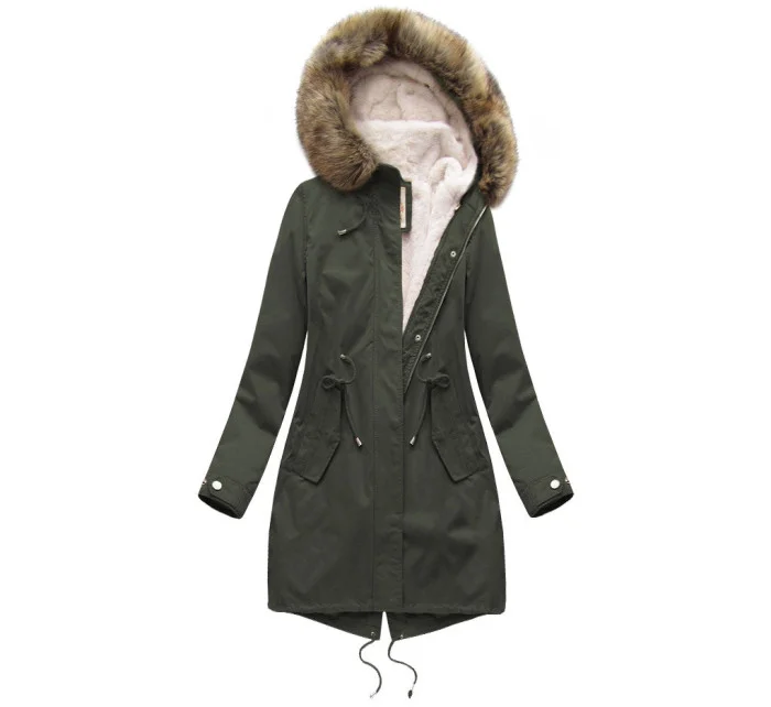 Dámská zimní bunda parka v army barvě s odepínací podšívkou a kapucí (7626BIG) Dámská zimní bunda parka v army barvě s odepínací podšívkou a kapucí (7626BIG)