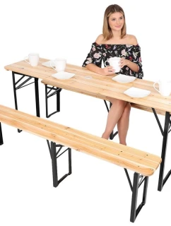 PIKNIKOVÝ BAROVÝ SET DŘEVĚNÝ STŮL A 2 LAVICE