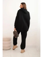 Dámský teplákový komplet zateplený z bavlny s kapucí černý