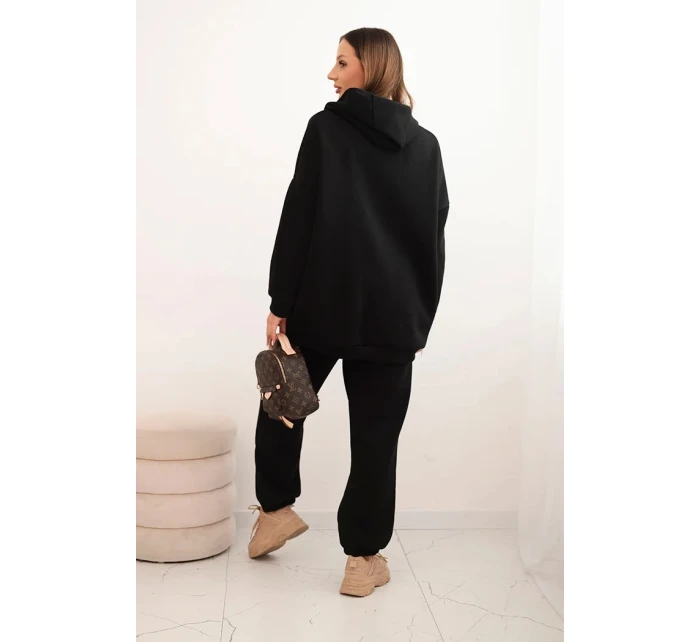 Dámský teplákový komplet zateplený z bavlny s kapucí černý