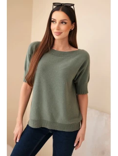 Dámský svetřík z viskózy s krátkým rukávem khaki