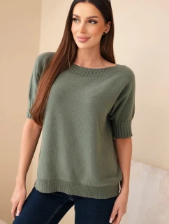 Dámský svetřík z viskózy s krátkým rukávem khaki