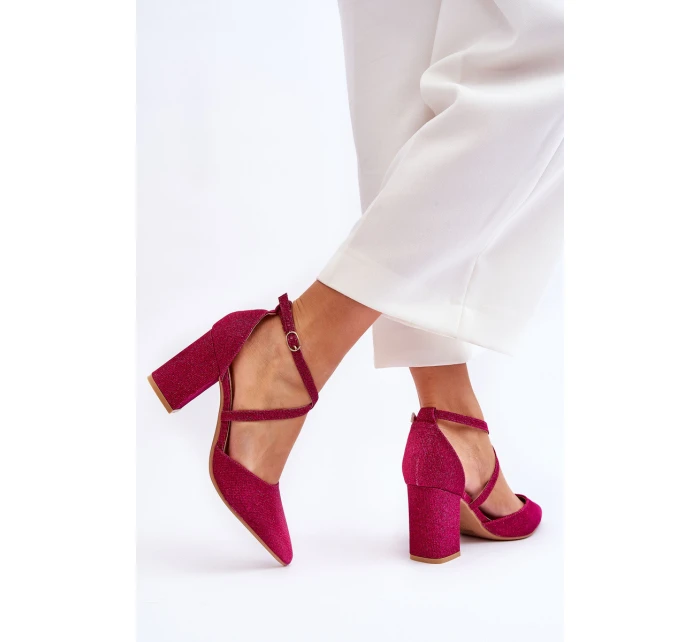 Módní třpytivé lodičky na podpatku fuchsiové Galaxy