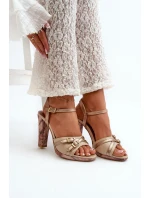 Dámské kožené sandály na podpatku Maciejka 06564-22 béžovo-zlaté