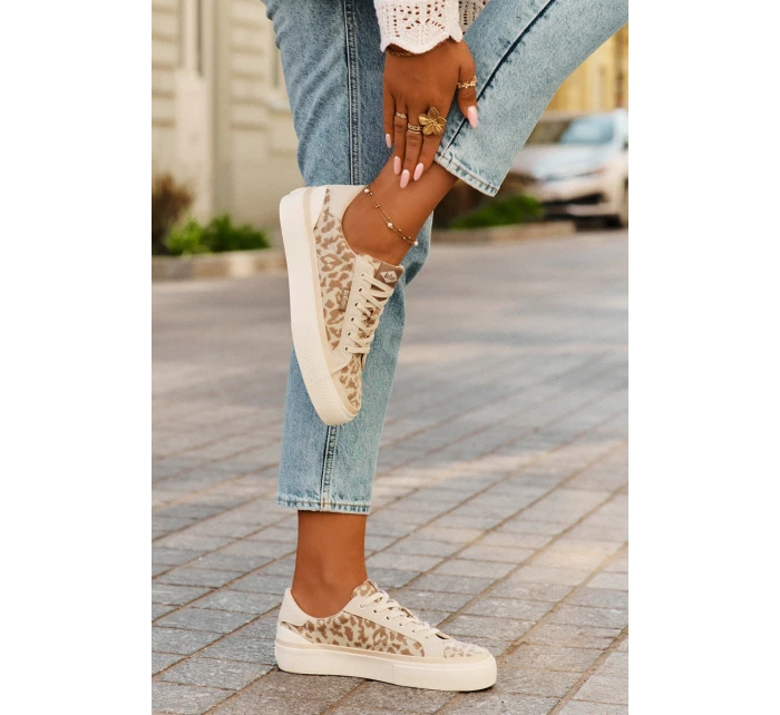 Nízké dámské tenisky s leopardím potiskem Lee Cooper LCW-25-02-3330L béžové
