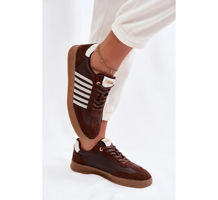 Dámské tenisky z pravé kůže a semiše Big Star model 22042822 Čokoládové - Big Star Shoes