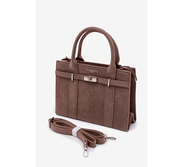 Kufříková kabelka z imitace semiše Tmavě béžová Noressa