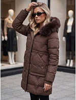 Dámská zimní prošívaná bunda s kapucí, hnědá, FashionStreet TY5825 Dámská zimní prošívaná bunda s kapucí, hnědá, FashionStreet TY5825