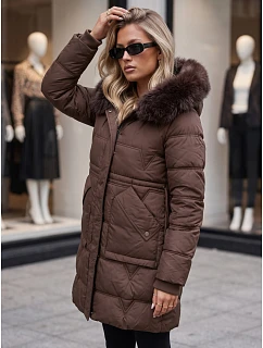 Dámská zimní prošívaná bunda s kapucí, hnědá, FashionStreet TY5825