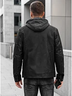 Kurtka męska z ekoskóry ocieplana z kapturem czarna model 22542442 - FashionStreet Kurtka męska z ekoskóry ocieplana z kapturem czarna model 22542442 - FashionStreet