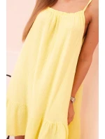 Dámské mušelínové šaty s ramínky a volánem žlutý