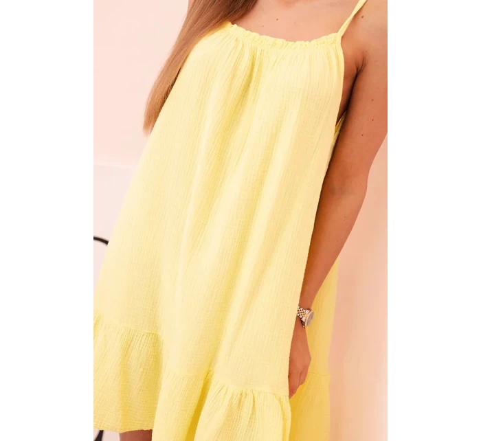 Dámské mušelínové šaty s ramínky a volánem žlutý