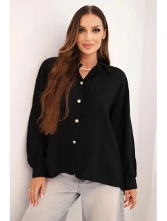 Dámská elegantní košile z viskózy s ozdobnými knoflíky černá