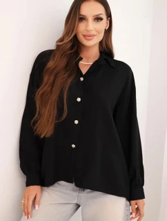 Dámská elegantní košile z viskózy s ozdobnými knoflíky černá