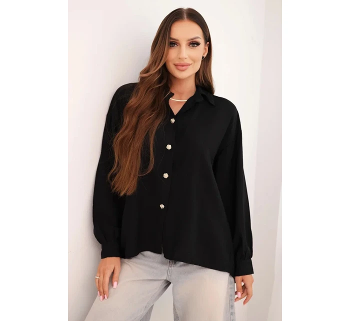 Dámská elegantní košile z viskózy s ozdobnými knoflíky černá