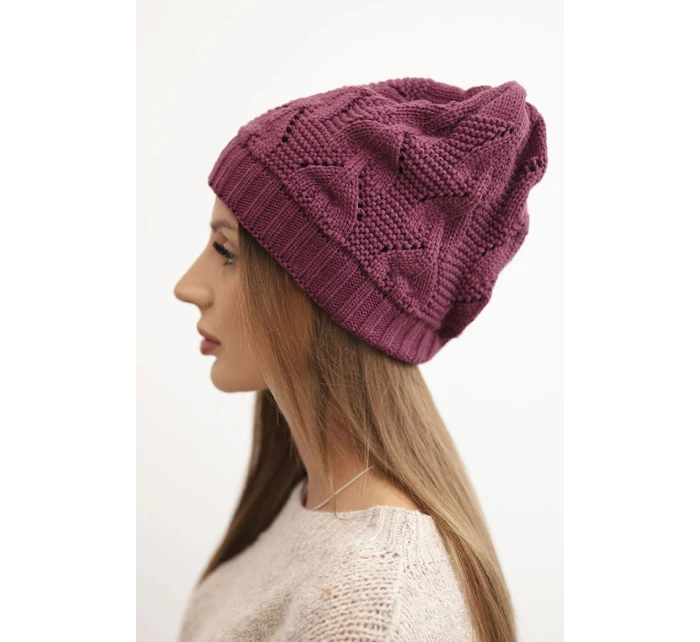 Dámská zimní čepice s vlnou a strukturální tkaninou K432 tmavě fialová Dámská zimní čepice s vlnou a strukturální tkaninou K432 tmavě fialová
