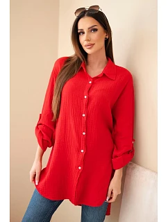 Bavlněná mušelínová košile Plus Size světle bordová