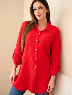 Bavlněná mušelínová košile Plus Size světle bordová