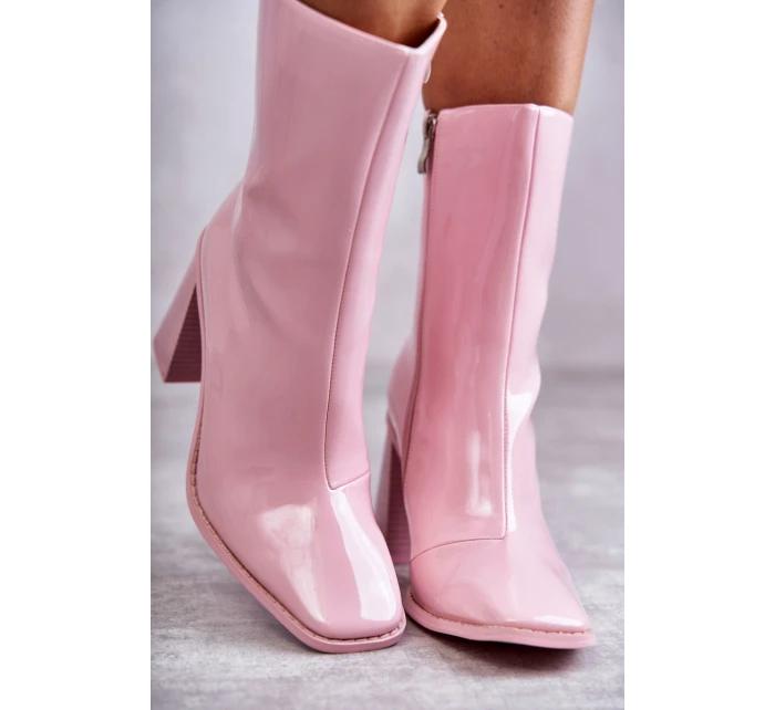 Dámské lakované kozačky Růžove model 21596921 - Boto