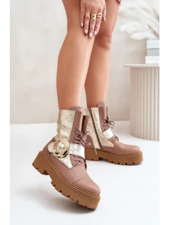 Kožené Boty Worker Se Zlatým Béžové model 21672979 - Zazoo