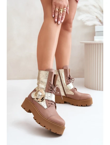 Kožené Boty Worker Se Zlatým Béžové model 21672979 - Zazoo
