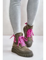 Dámské botky na platformě s ozdobným šněrováním leopardí zelené model 21673085 - EVENTO