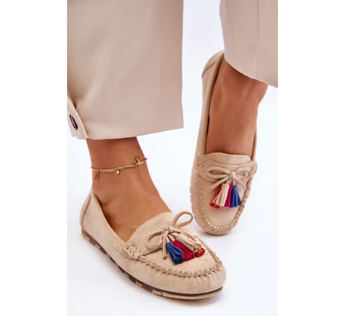 Semišové Mokasíny S Mašlí A Třásněmi Béžove Dorine Semišové Mokasíny S Mašlí A Třásněmi Béžove Dorine