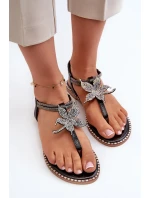 Dámské ploché sandály s ozdobnou květinou, Black Edoni Dámské ploché sandály s ozdobnou květinou, Black Edoni