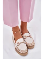 Dámské kožené mokasíny se zlatým detailem Laura Messi – světle béžové