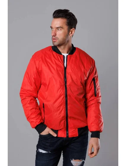 Červená pánská bunda typu "bomber" s podšívkou model 18345009 - J.STYLE Červená pánská bunda typu "bomber" s podšívkou model 18345009 - J.STYLE
