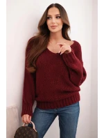 Dámský svetr z měkké pleteniny s výstřihem do V bordový